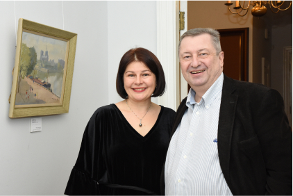 Оксана Підсуха, директорка Музею української діаспори, та Віктор Капустін, засновник Міжнародного благодійного фонду світових українців “Діаспора”. На відкритті виставки “Микола Кричевський. Мистець і світ” в Музеї української діаспори. 2018. Фото - Олександр Авраменко / Музей української діаспори